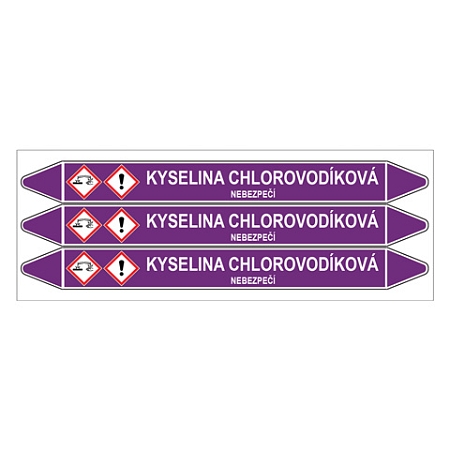 Značení potrubí, kyselina chlorovodíková,3 ks, 355 × 37 mm